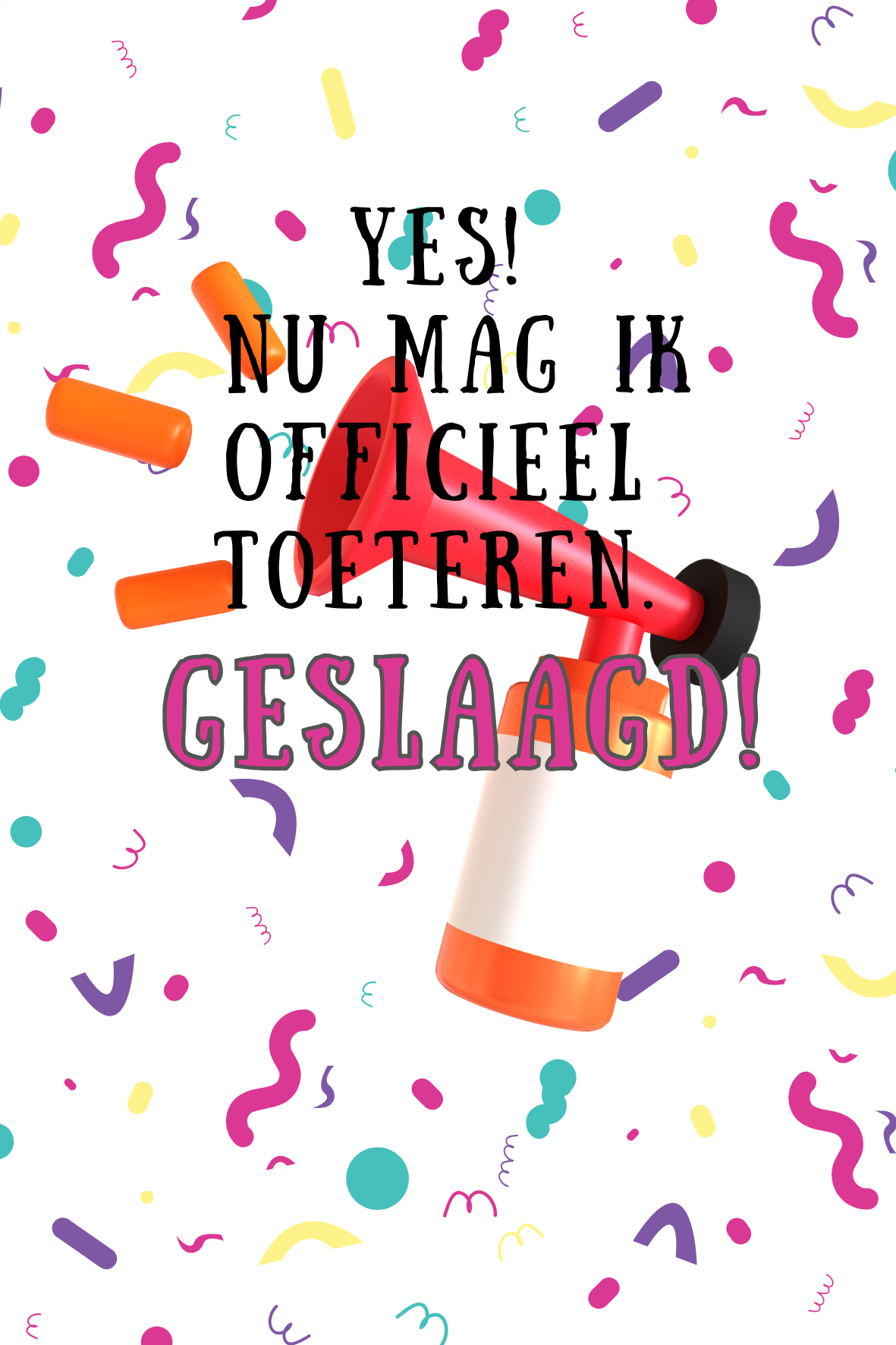 Wenskaart 'Geslaagd Rijbewijs Toeteren!'