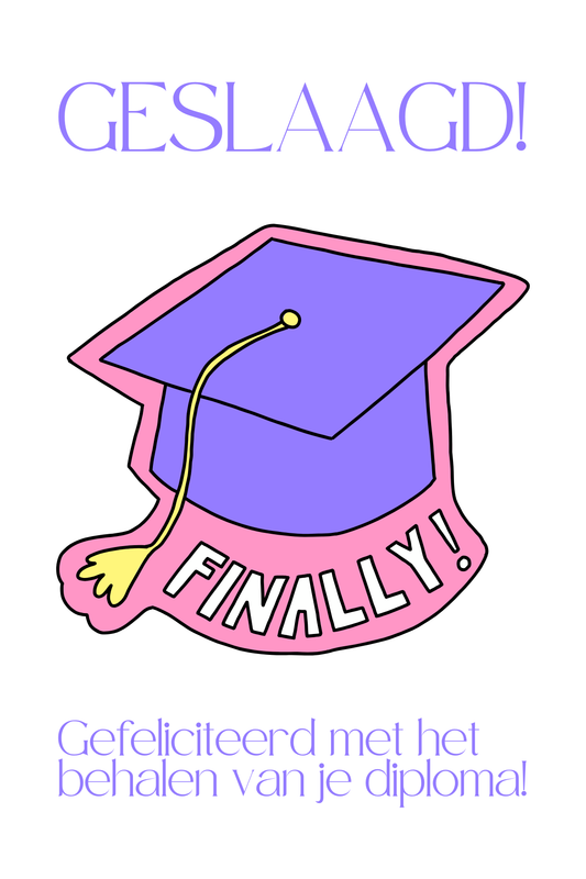 Wenskaart 'Geslaagd Finally Diploma'